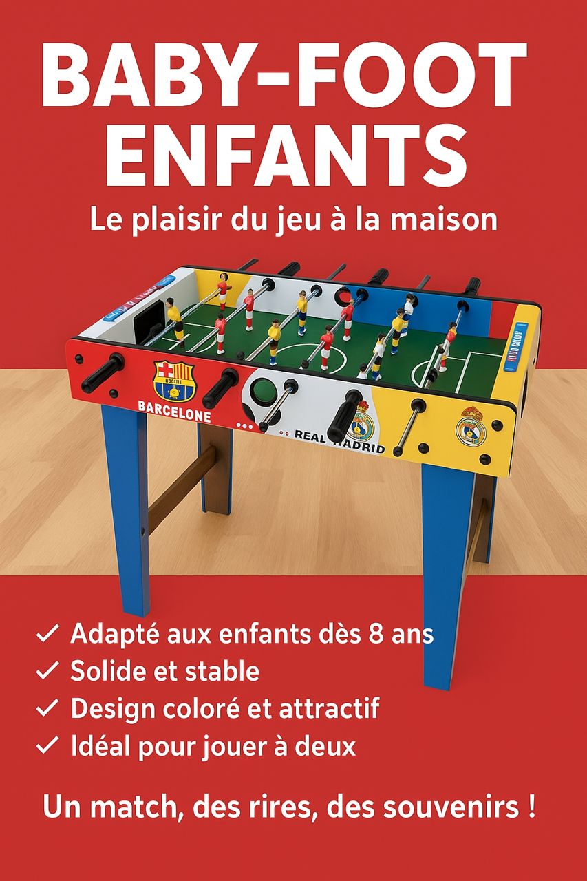 Mini baby foot pour les enfants, grande personne et pour la famille. Cadeau d'anniversaire et cadeau de fin d'année. Cliquez sur le bouton en savoir plus où acheter pour passer vos commandes. Paiement à la livraison.